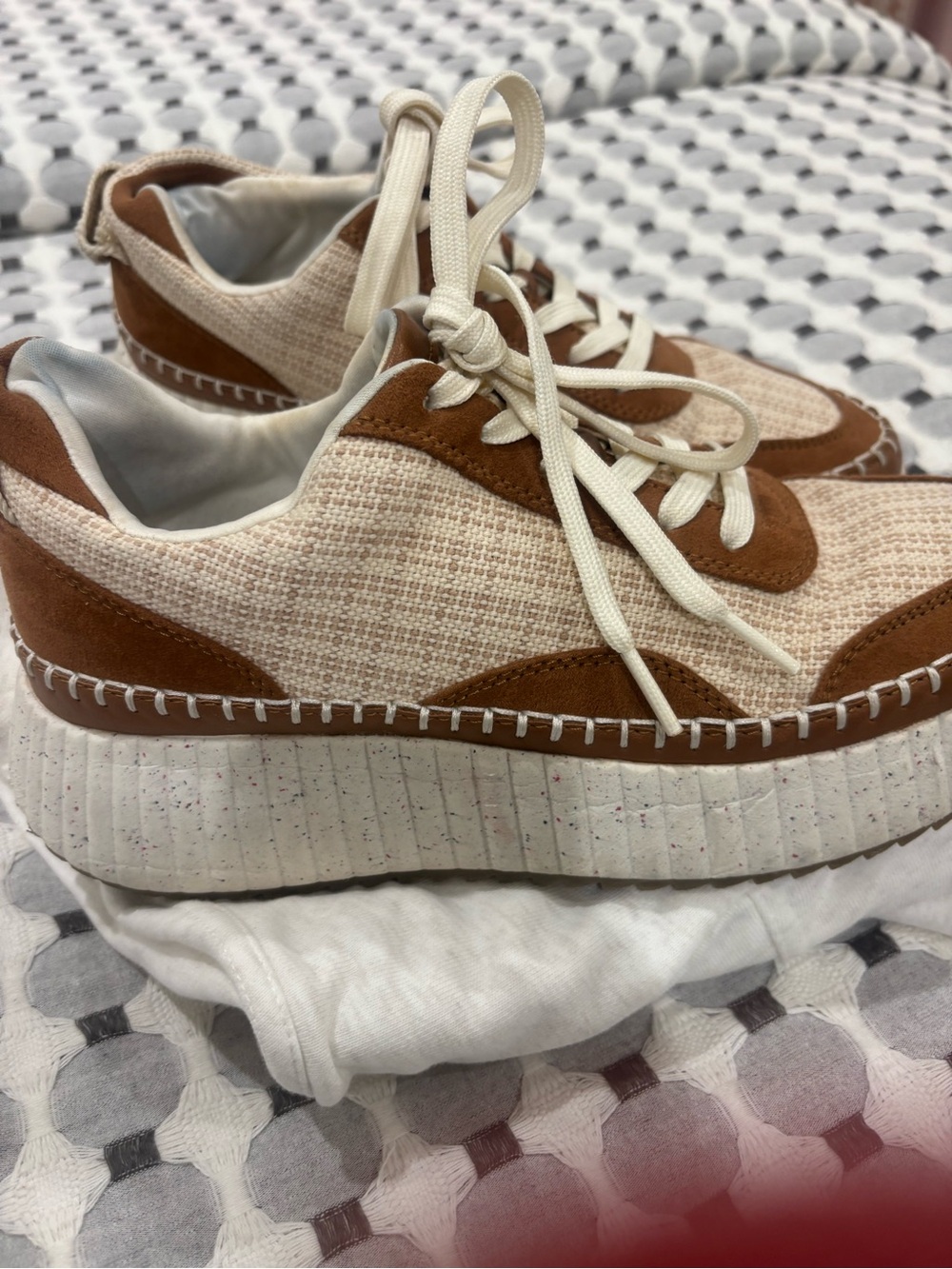 Beige and Brown Platform Lace-Up Sneakers